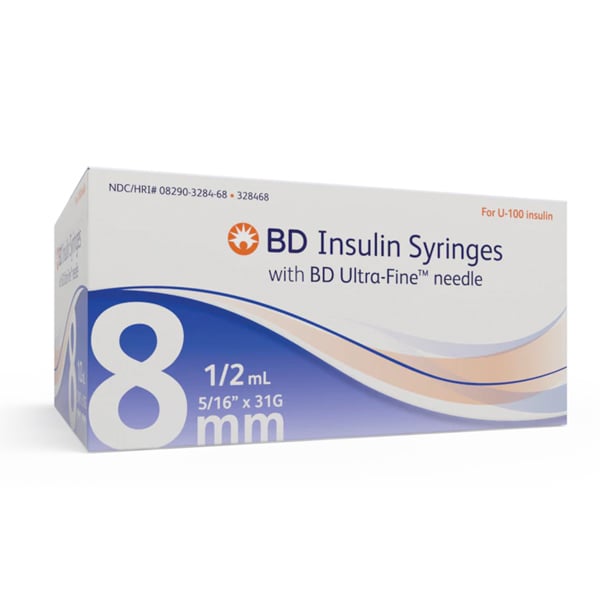 BD Ultra-Fine II Short Needle Insulin Syringe 1/2 cc with 31 G x 8 mm (5/16") Permanantly Attached