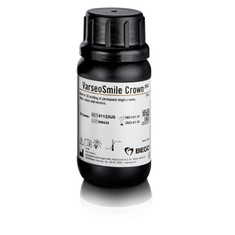 VarseoSmile Crown plus 3D Printing Resin, Light-cure, D3, 250 Gm. Bottle. Free-flowing plastic
