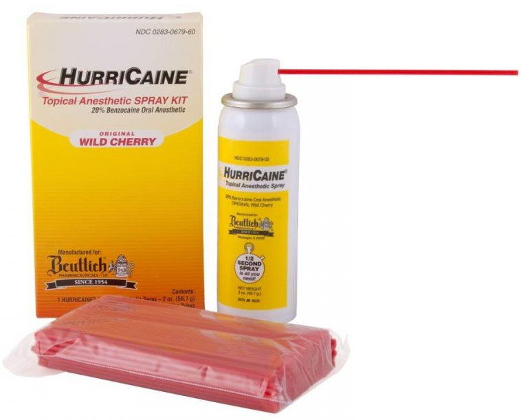 HurriCaine Topical Anesthetic Spray Kit - Wild Cherry, 2 oz. Aerosol Can + 200 Disposable