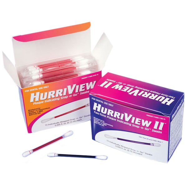 HurriView II Two-Tone Plaque Indicating Snap -N- Go Swabs 72/Bx. Highlight Plaque in the Mouth