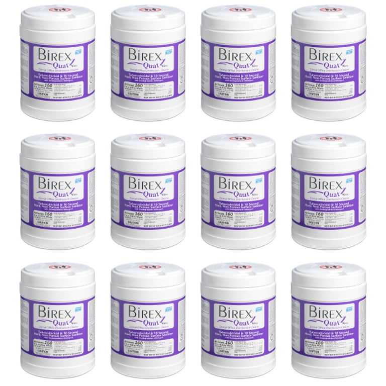 Birex Quat 6" x 6.75" Disposable Disinfectant Wipes, 160/Can, Case of Twelve. Cleaner
