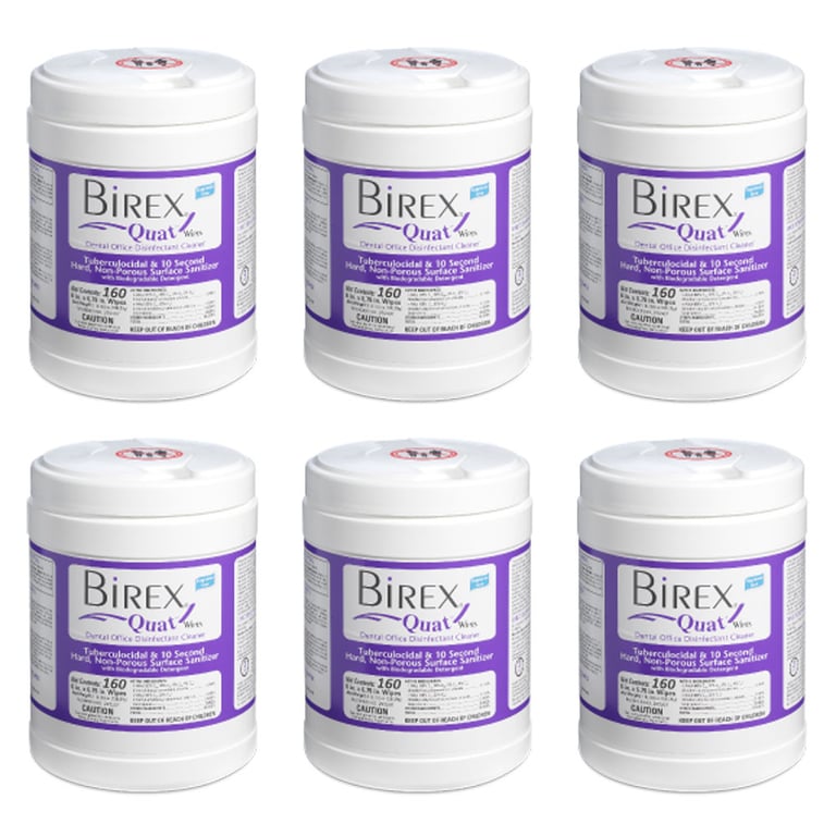 Birex Quat 6" x 6.75" Disposable Disinfectant Wipes, 160/Can, Box of Six. Cleaner, disinfectant
