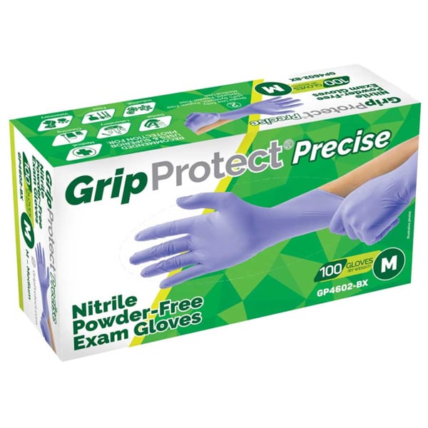 GripProtect Precise Nitrile Exam Gloves: Violet Blue, Medium, 100/Box. Non-Sterile, powder-free