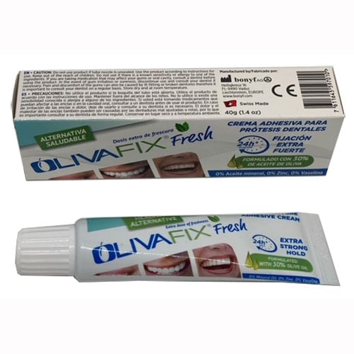 OlivaFix Fresh Denture Adhesive Cream, 40 Gm.(1.4 oz.) Tube. Made with
