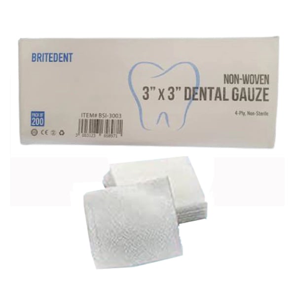 Britedent 3" x 3" 4-Ply Non-Woven Sponges, Case of 20 x 200/Box. Rayon/polyester blend, non-sterile