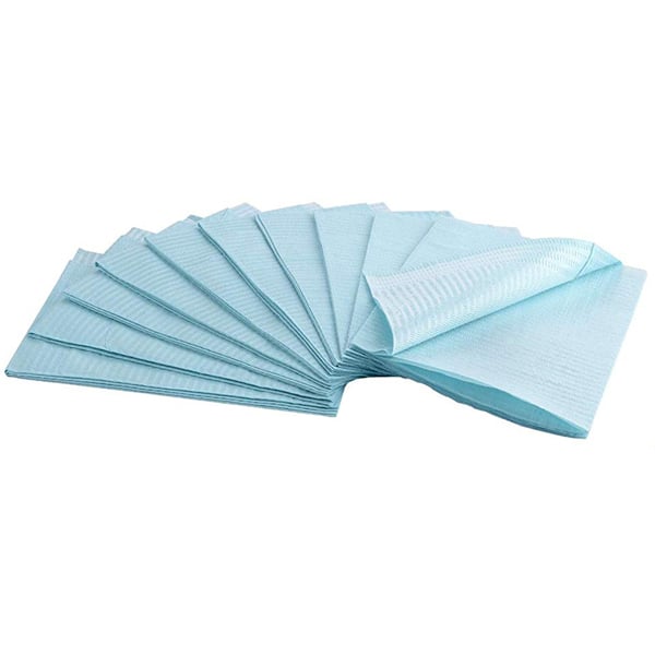Britedent 13" x 18" Patient Bibs Blue 500/Cs. 3-Ply Plain Rectangle. Made with a soft layer of 2