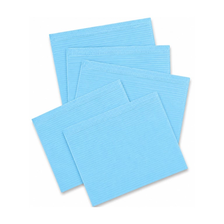 Britedent 13" x 18" 3-Ply Dental Bibs, Blue, 500/Pk. For patient setup and chairside procedure