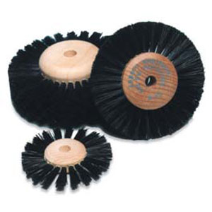 Abbott-Robinson #B27 wood hub brush wheel, 3" diameter, 4 converging rows, for use on dental