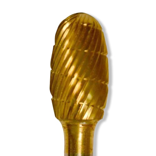 Abbott-Robinson D1/2 dual cut egg shape 1/2" TNT-coated tungsten carbide lathe bur, regular cut