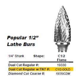 Abbott-Robinson C-1/2 Diamond Cut, Tungsten Carbide Lathe Bur. Single Bur