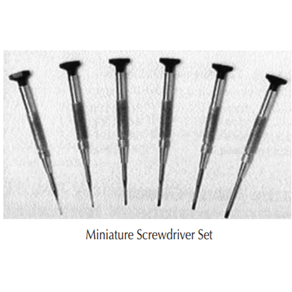 Buffalo Dental Set of 6 miniature screwdrivers 0.025" - 0.100" blade size range in a plastic snap