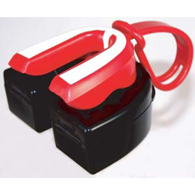 PolyShoK GAMEguard PLUS Small RED PLUS pre-formed mouthguard, "Boil & Bite" type with strap, case
