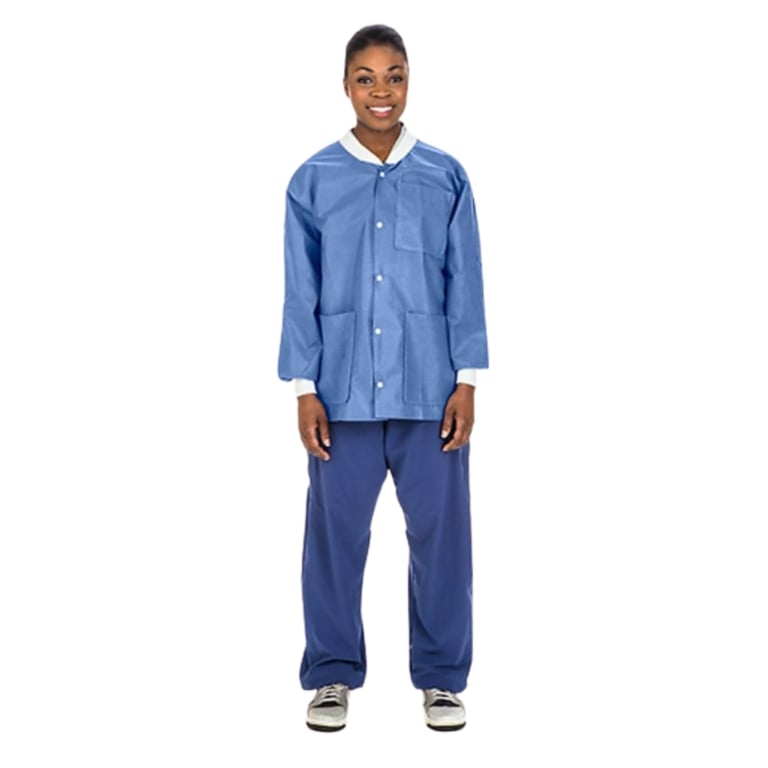 Cardinal Health Hip-Length SMS Lab Jacket, Large, Ceil Blue, 10/Pk. Features a three-layer SMS