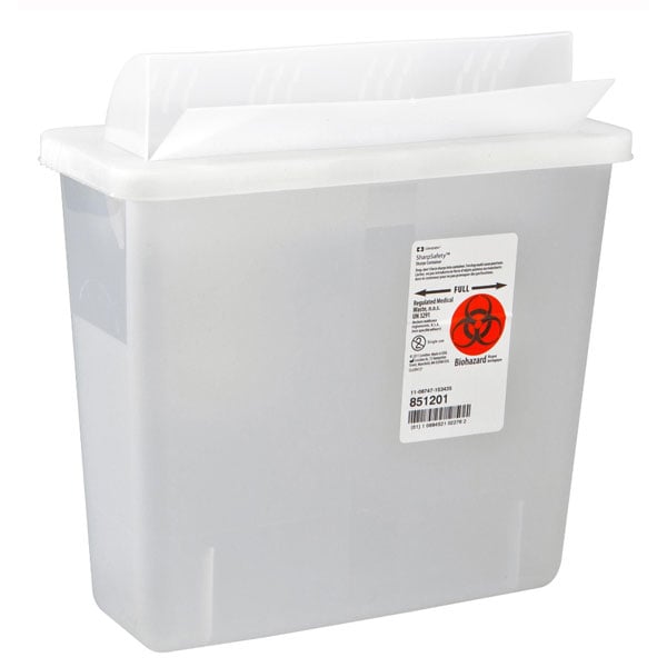 Monoject Sharps In-Room Container, Always-Open Lid, Case of 20 x 5 Quart Container, Clear, 11" H x