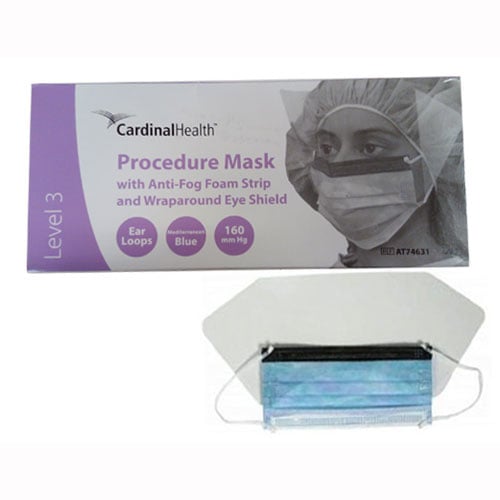 Secure-Gard Earloop Procedure Mask, 25/Bx, With Wraparound Eye Shield and Anti-Fog Foam Strip
