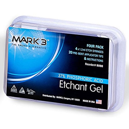 MARK3 Etchant Gel 37% Phosphoric Acid, 1.2 mL Syringe, 4/Box. Contains: 20 pre-bent tips. Features