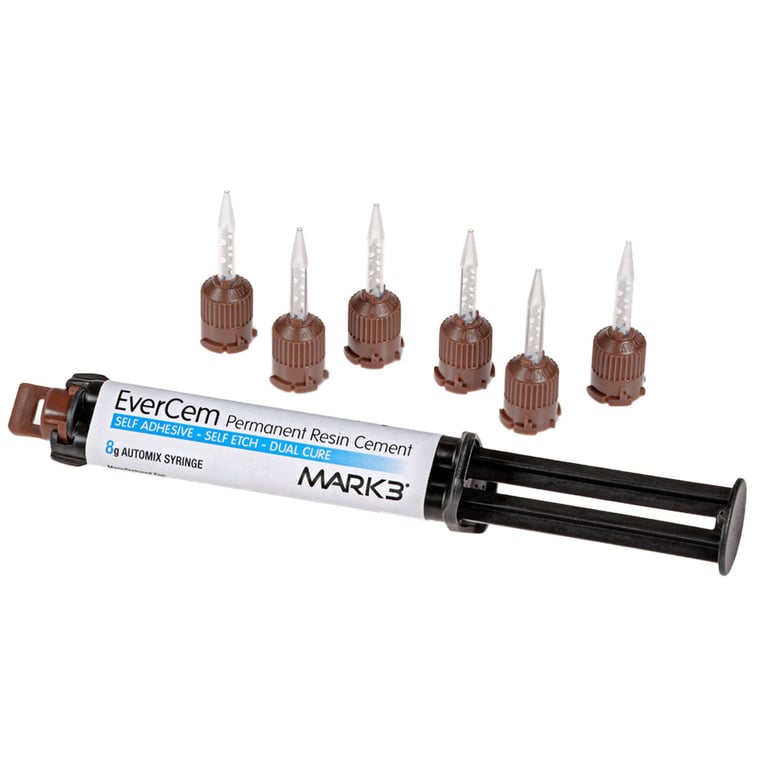 MARK3 EverCem Permanent Resin Cement 8g Syringe w/ 6 mixing tips. Versatile dual cure, self etch