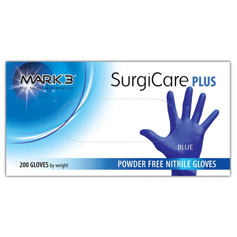 MARK3 SurgiCare Plus Blue Powder Free Nitrile Exam Gloves, Small, 200/Box. Offers exceptional