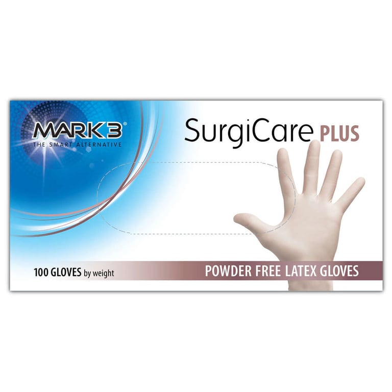 MARK3 SurgiCare Plus White Powder-Free Latex Exam Gloves, Medium, 100/Box. Offers exceptional