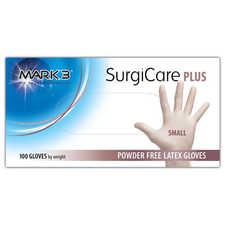 MARK3 SurgiCare Plus White Powder-Free Latex Exam Gloves, Small, 100/Box. Offers exceptional