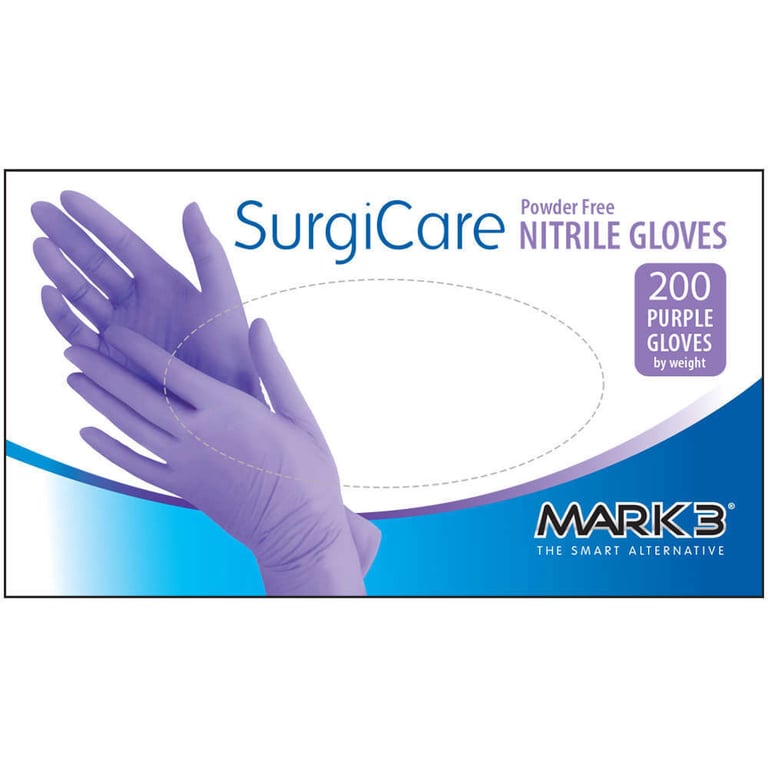 MARK3 SurgiCare Nitrile Exam Gloves, Powder Free, Extra Large, Purple, 200/Box
