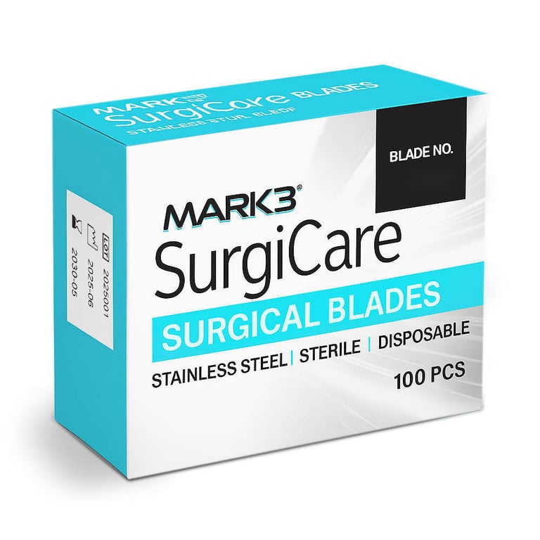 MARK3 SurgiCare #15 Sterile Stainless Steel Blades, 100/Box. Individually sealed. Ultra-sharp