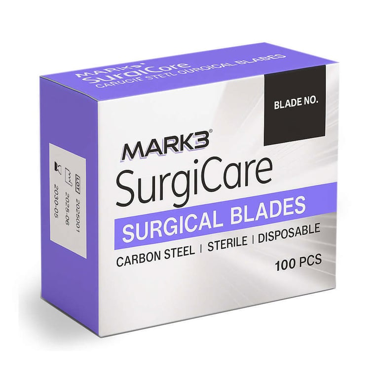 MARK3 SurgiCare #15C Sterile Carbon Steel Blades, 100/Box. Individually sealed. Ultra-sharp