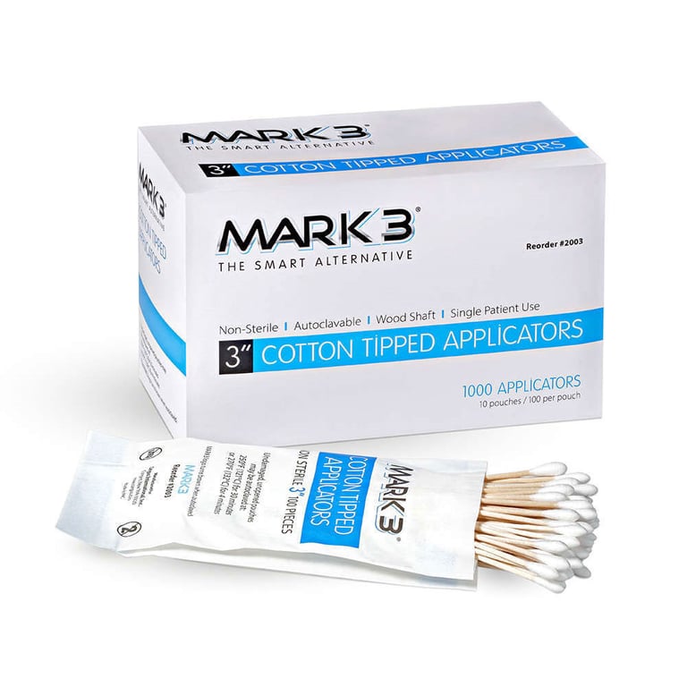 MARK3 3" Cotton Tipped Applicators, 1000/Box