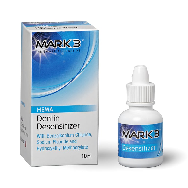MARK3 Dentin Desensitizer w/ Fluoride, 10 ml Bottle. Contains Benzalkonium Cloride, Sodium