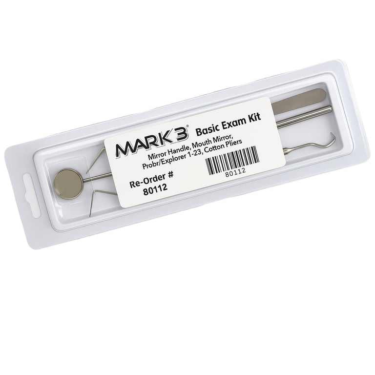 MARK3 Basic Instrument 4 Piece Exam Kit. Includes: 1 x Cone Socket #5 Mouth Mirror, 1 x Cone