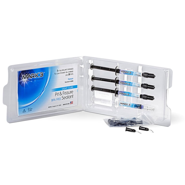 MARK3 Pit and Fissure Sealant Syringe Kit Opaque, Light Cured. Contains fluoride for effective