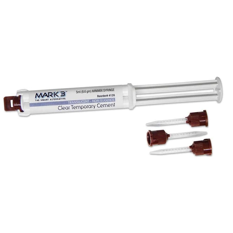 MARK3 Temporary Cement Clear NE, 5ml Automix Syringe with 10 Mixing Tips. Eugenol-free and zinc