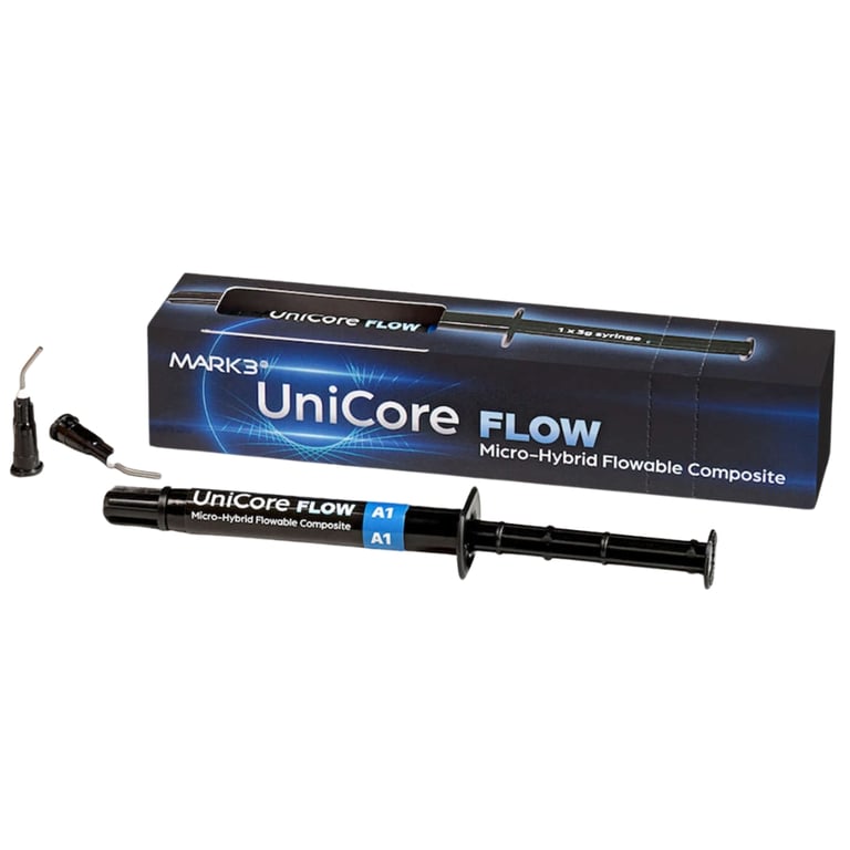 MARK3 UniCore Flow Light-Cured Flowable Composite, A1, 3g Syringe w/5 Applicator Tips, 1/Pk
