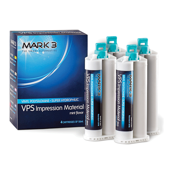 MARK3 VPS Impression Material - Heavy Body - Fast Set, 4 x 50 ml Cartridges. Pleasant mint flavor