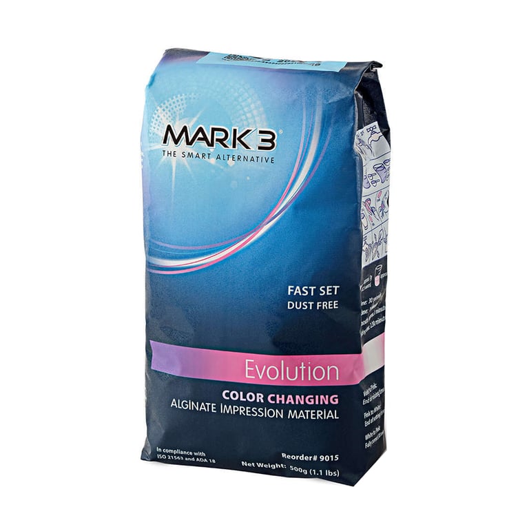 MARK3 Evolution Color Changing Alginate, Dust Free, Fast Set, 1.1 Lb, 1/Pk. Violet to pink: end