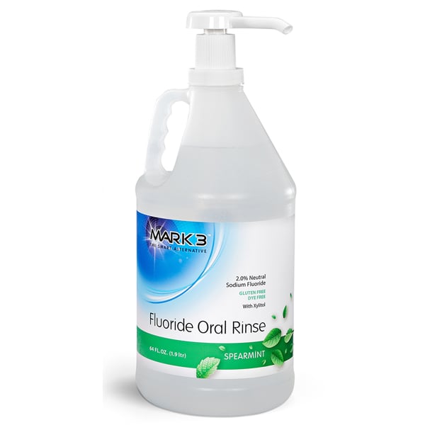 MARK3 2% Neutral Fluoride Oral Rinse -Spearmint, 64oz Pump Bottle. Dye-free, Non-acidic