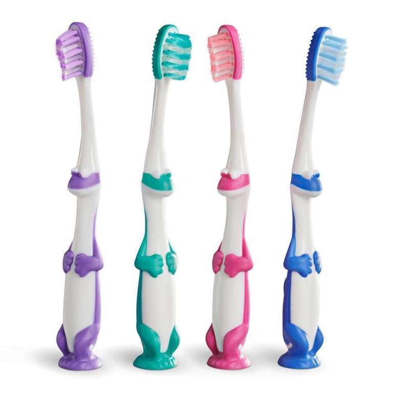 MARK3 Premium Child Dinosaur Toothbrushes with Suction Cup, 27-Tuft Extra Soft, 72/Box. Colors