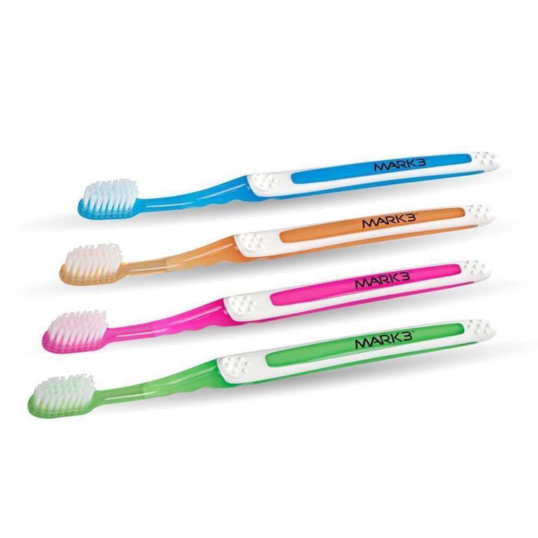 MARK3 Premium Sensitive Compact Head Adult Toothbrush, 32-Tuft, Assorted, 72/Box. Colors: blue