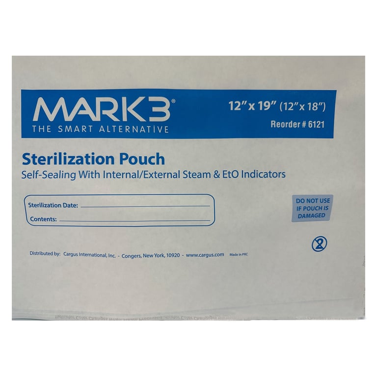 MARK3 Self-Sealing Sterilization Pouch, 12" x 19" (12" x 18"), 200/Box. Has 2 large built-in, easy