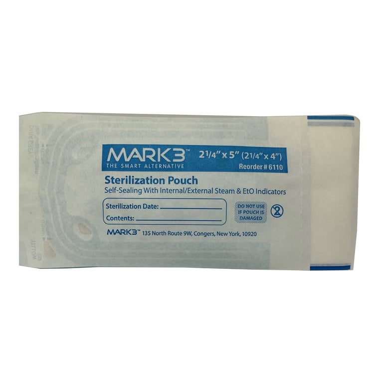 MARK3 Self-Sealing Sterilization Pouch, 2-1/4" x 5", 200/Box. Have built-in, easy to read