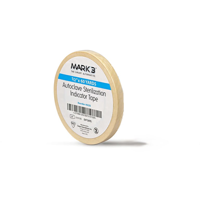 MARK3 Sterilization Indicator Tape, 1/2", 60 Yards, 1/Pk. Color changing when exposed to the steam