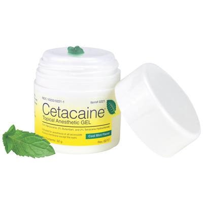 Cetacaine Topical Anesthetic Gel 32 Gm Jar. Cool Mint flavor. Benzocaine 14%, Butamben 2%