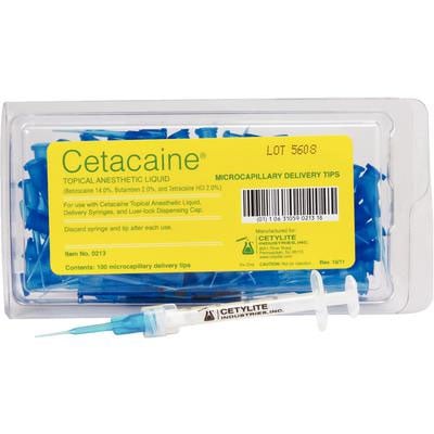 Cetacaine Microcapillary delivery tips, 100/pack. Tips only. Topical Anesthetic Liquid