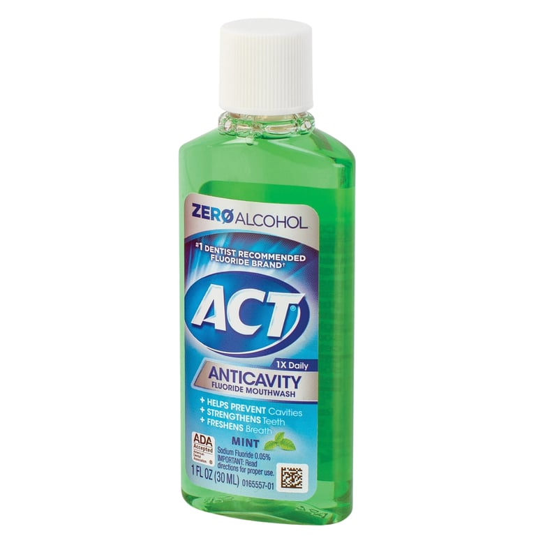 Act Anti-cavity Fluoride Rinse, Mint Flavor 1oz Bottles, 48/Case. Features a neutral pH formula