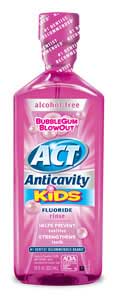 Act Kids Anti-cavity Fluoride Rinse, Bubble Gum 1oz Bottles, 48/Case. Features a neutral pH