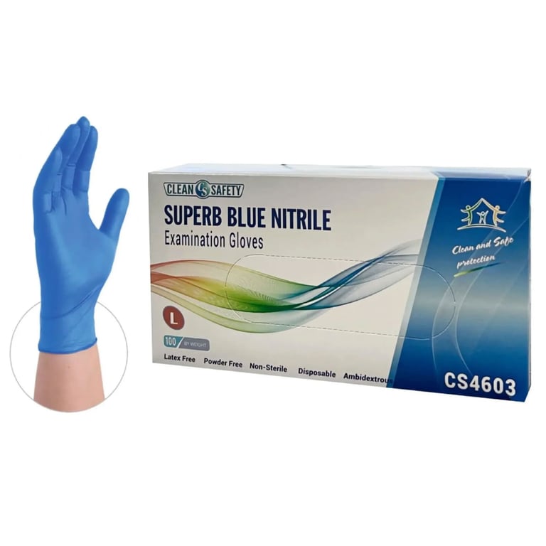 Superb Blue Powder-Free Nitrile Examination Gloves, Large, 100/Box. Provide a comfortable fit