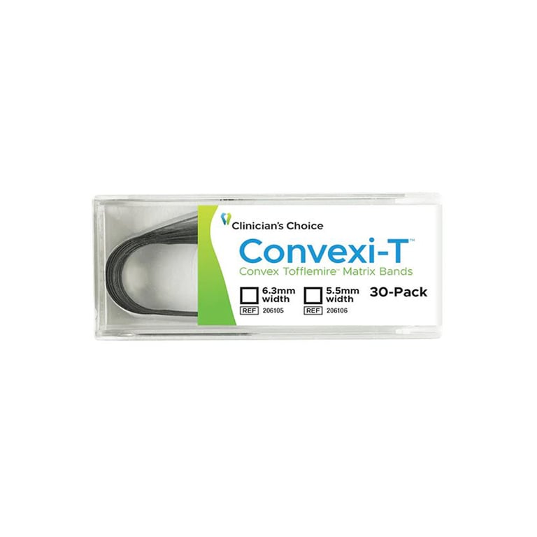 Convexi-T Convex Tofflemire Matrix Bands, Original Dead Soft, 6.3 mm Wide, 0.025 mm Thin, 30/Pk