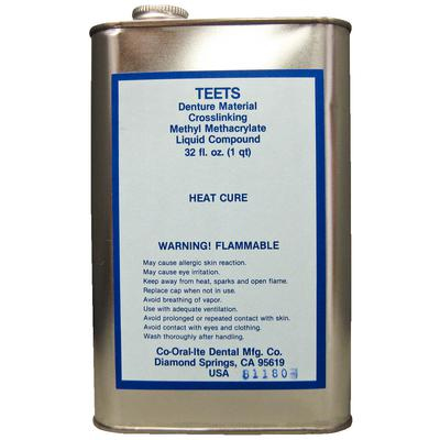Teets Denture Liquid 32 oz/bottle. Heat Cure, liquid only. *HAZARDOUS MATERIALS