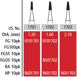Alpen HP #1702 Round End Cross Cut Tapered Fissure Carbide Bur, Package of 10