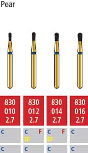 Alpen FG #830.010 Coarse Grit, Pear Shaped Diamond Bur. Package of 5 Burs